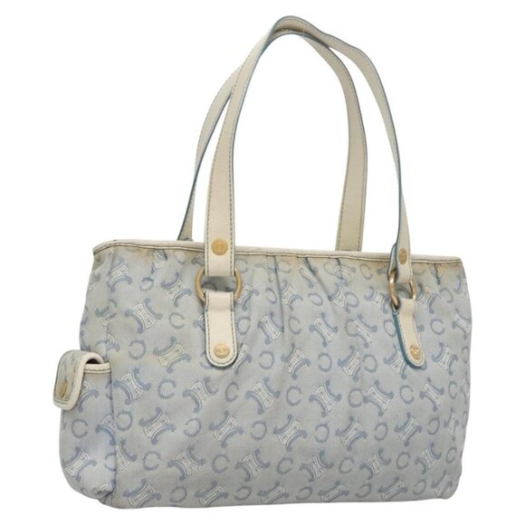 CELINE C Macadam Canvas Tote Bag Light Blue White gold Auth ar13244 - Picture 1 of 15